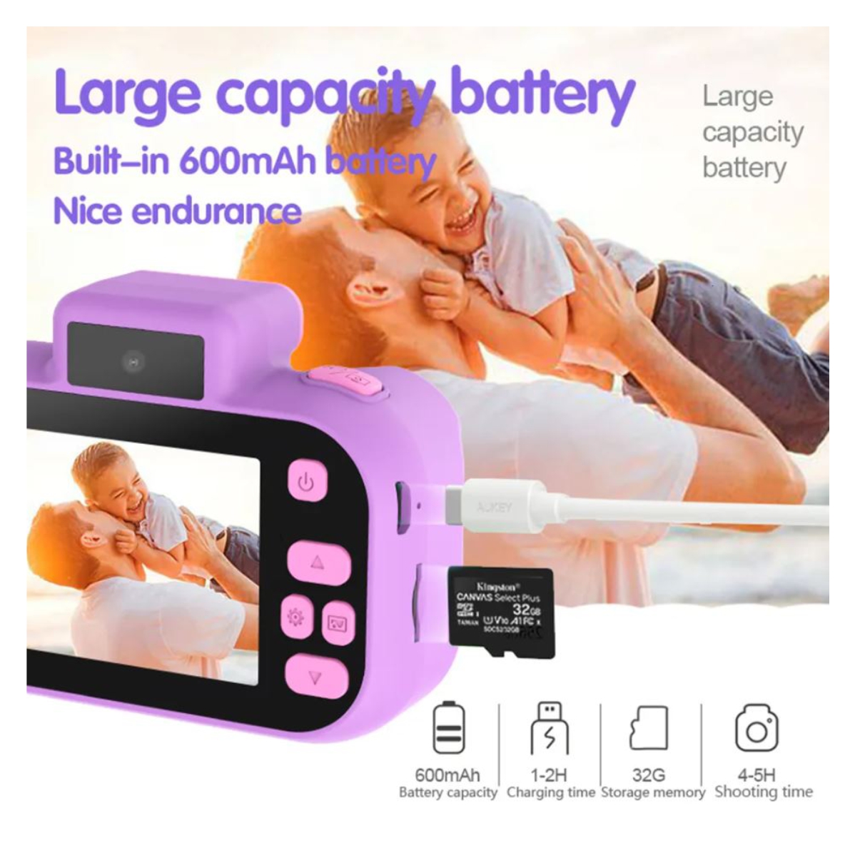 Vista 6 de Camara Infantil Alta definición juguete - Color: Rosado